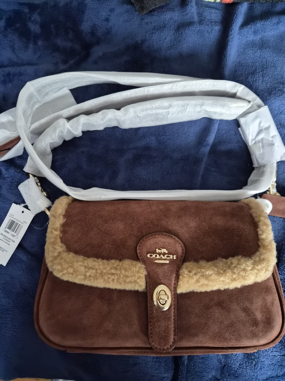 Coach Brown Suede Shearling-Trim HADLEY Shoulder Crossbody Bag